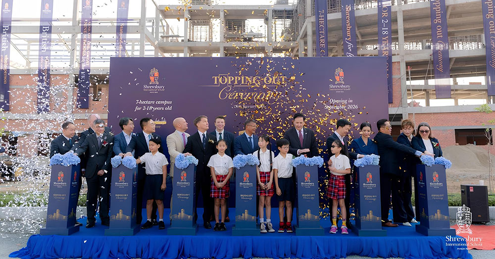 សាលាអន្តរជាតិ Shrewsbury ភ្នំពេញ រៀបចំពិធីបញ្ចប់ការសាងសង់គ្រោងបង្គុំអគារ ក្នុងបរិវេណសាលាថ្មីទំហំ ៧ហិកតាក្នុងខណ្ឌសែនសុខ