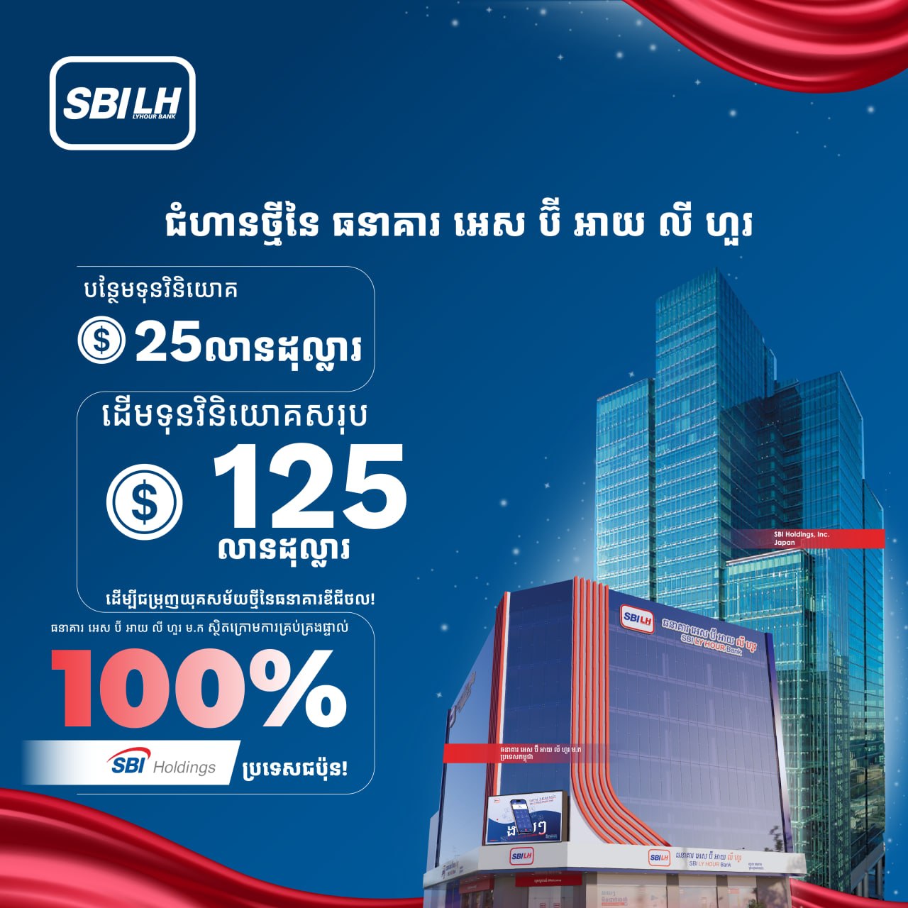 ធនាគារ អេស ប៊ី អាយ លី ហួរ ប្រកាសបន្ថែមទុន២៥លានដុល្លារ ដែលធ្វើឱ្យដើមទុនចុះបញ្ជី កើនឡើងដល់១២៥លានដុល្លារ !