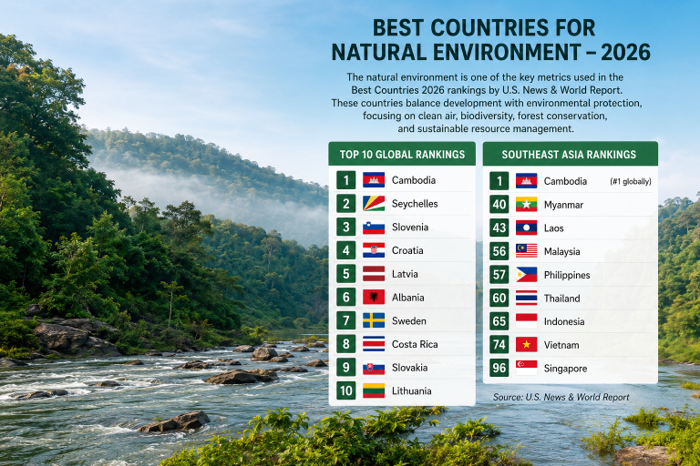 ចំណេះដឹងទូទៅ៖ ប្រទេស១០ ជាប់ចំណាត់ថ្នាក់ប្រទេសល្អបំផុត សម្រាប់បរិស្ថានធម្មជាតិ ឆ្នាំ២០២៦