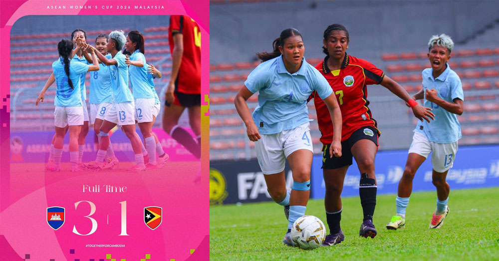 ASEAN Women’s Cup៖ កម្ពុជា កក់កៅអីវគ្គ ១/២ ក្រោយវាយបកឈ្នះទីម័រខាងកើត ៣-១