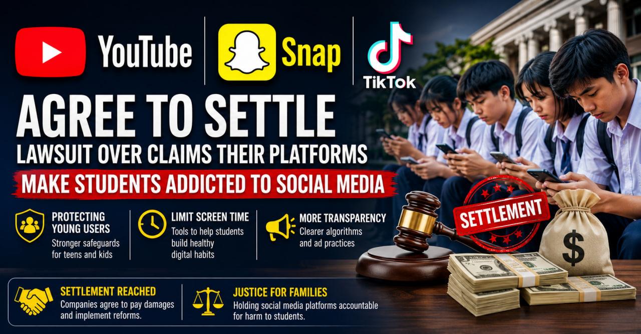 YouTube, Snap និង TikTok ព្រមព្រៀងសងការខូចខាតក្រៅផ្លូវការ ជុំវិញបណ្តឹងធ្វើឱ្យសិស្សញៀនលេងបណ្តាញសង្គម