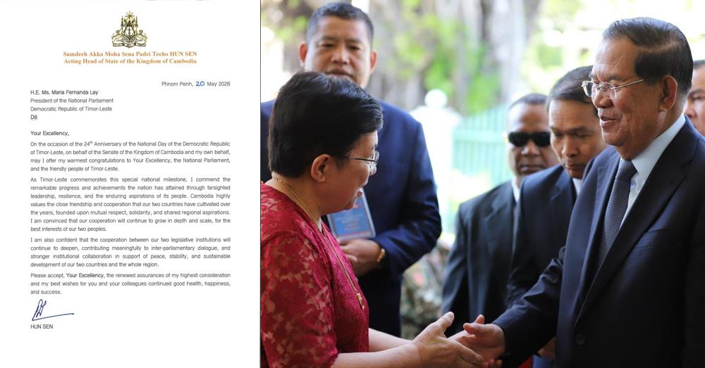 Samdech Techo Hun Sen Congratulates Timor-Leste Parliament President on 24th National Day